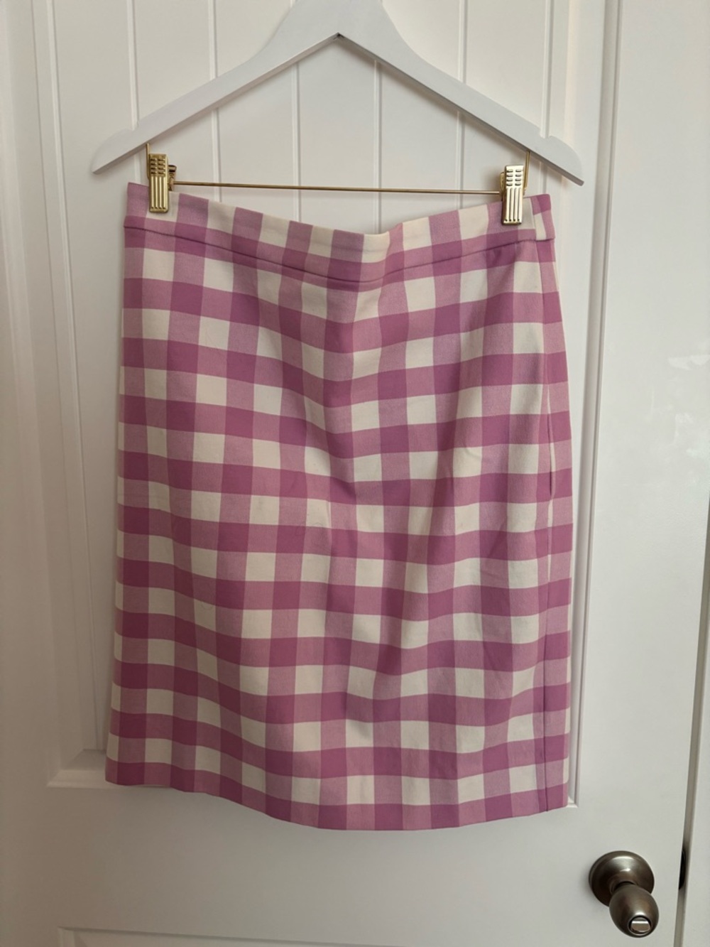 J. Crew Pink and White Gingham Pencil Skirt